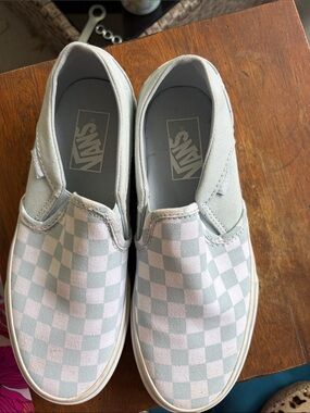 Vans Women's Slip-On Checkerboard Blue and White Sneakers